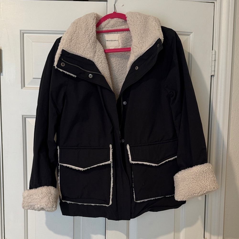 Women’s Black Jacket with Cream Sherpa Lining